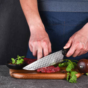 Ensemble <span class=keywords><strong>de</strong></span> couteaux <span class=keywords><strong>de</strong></span> <span class=keywords><strong>chef</strong></span> en acier damas <span class=keywords><strong>de</strong></span> 7 pouces avec manche en bois pour trancher la viande et couper le pain à la maison pour les emplois <span class=keywords><strong>de</strong></span> boucher - Product Image 4