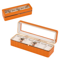 Boîte à montres en cuir PU à 6 emplacements avec fenêtre transparente, étui de rangement et de présentation de luxe pour montres