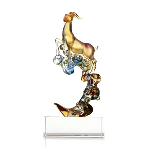 Fengming arte cristal liuli artesanato cabra ornamentos decorativos vidro casa decoração arte