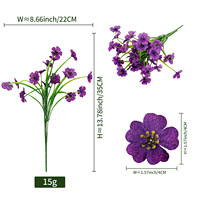 Fleur artificielle en gros, eucalyptus violet à 7 tiges, herbe de printemps violette à 5 tiges, décoration extérieure, fausse fleur, plante artificielle