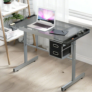 <span class=keywords><strong>Table</strong></span> à <span class=keywords><strong>dessin</strong></span> à angle réglable avec plateau en verre trempé, bureau d'art avec rangement à tiroirs, spécialement conçu pour les étudiants en art - Product Image 1