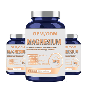 Suplemento <span class=keywords><strong>de</strong></span> Glicinato <span class=keywords><strong>de</strong></span> <span class=keywords><strong>Magnesio</strong></span> con Ingredientes Personalizados OEM/ODM, 400 mg <span class=keywords><strong>de</strong></span> <span class=keywords><strong>Magnesio</strong></span> con <span class=keywords><strong>Zinc</strong></span>, Vitaminas B6, C <span class=keywords><strong>y</strong></span> D3 en Cápsulas <span class=keywords><strong>de</strong></span> Gel Suave - Product Image 1