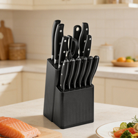 Couteaux de cuisine forgés avec manche renforcé, ensemble de 14 pièces avec 6 couteaux à steak, coffret de couteaux sur bloc