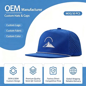 Manufacturer Custom Woven Patch Polyester <b>Waterproof</b> 5 Panel <b>Hat</b> Laser Cutt Holes Outdoor Hunting Unisex Fishing Snapback <b>Hats</b> - Product Image 1