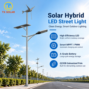 Lampadaire hybride solaire éolien à LED TX, éclairage extérieur solaire 24V 35W avec éolienne, en acier et aluminium - Product Image 1