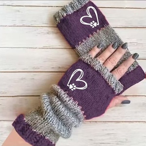 Women's Winter Embroidered Warm - Cute <b>Black</b> Cat's Eye, Bird and <b>Heart</b> Pattern, Non-slip Fingerless Gloves, Durable. - Product Image 1