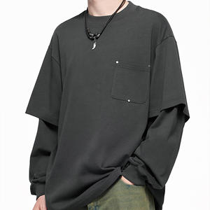 เสื้อยืดแขนยาวสองชั้นแบบยูนิเซ็กซ์ ทรงปกติ คอโอ ป้องกันลม ผ้าฝ้าย 100% สำหรับฤดูใบไม้ร่วง ดีไซน์ ODM แบบมีซับใน - Product Image 2