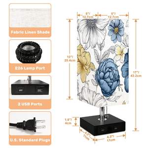 Lámpara de escritorio cuadrada Print Kk, pantalla de tela blanca, luz LED, puerto USB, diseño moderno para oficina, sala de estudio - Product Image 4