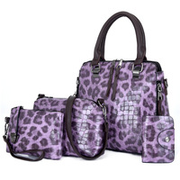 Tas Selempang Wanita Mifaktory Fashion Leopard Set Empat Bagian Bahan Kulit Imitasi Bermotif Resleting Tahan Air Berkualitas Tinggi Kapasitas Besar