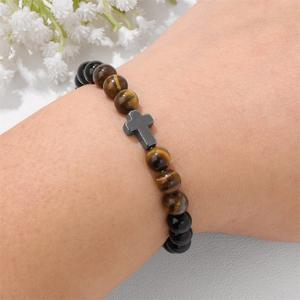 Nouveauté transfrontalière Bracelet religieux en hématite pour homme, œil de tigre, extensible, fait main - Product Image 2
