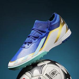 Chaussures <span class=keywords><strong>de</strong></span> football en gros à logo, bleu roi, blanc et or, à lacets, basses, pour intérieur (TF), crampons FG, chaussures d'entraînement AG, hiver et été - Product Image 1