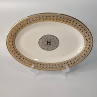 Service de table en céramique plaqué or de luxe, motif en mosaïque avec logo « H », bordure dorée haut de gamme, vaisselle pour la maison et les hôtels