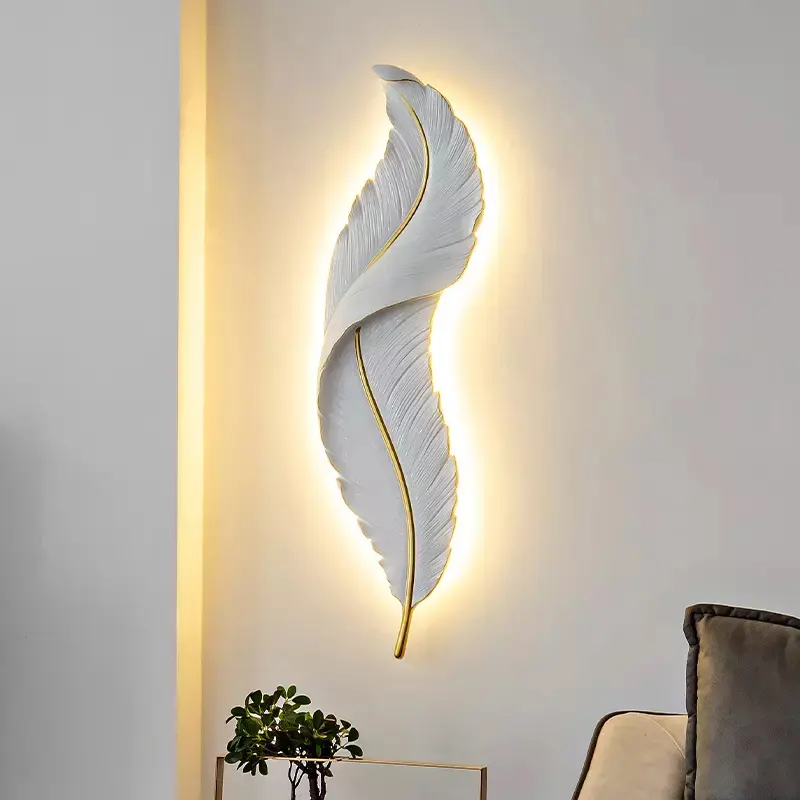 Modern luxury hotel interior resin wall light home decorative fixtures living room bedside feather indoor led wall lamp
