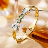 Bracelet manchette en acier inoxydable plaqué or 18 carats PVD, style vintage punk, tête de léopard/panthère ornée de zircons cubiques, pour femme