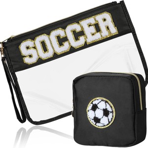 Estuche de Maquillaje Portátil de Viaje de Dos Piezas, Impermeable, de PVC, con Diseño de Fútbol, Apariencia Elegante, en Varios Tamaños - Product Image 2