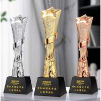 Trophée de sport en cristal plaqué or étoilé, personnalisable avec gravure, base noire, pour souvenirs de champion, vente en gros