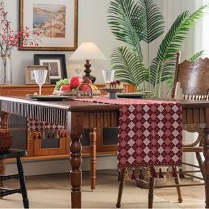 <span class=keywords><strong>Chemin</strong></span> <span class=keywords><strong>de</strong></span> <span class=keywords><strong>table</strong></span> rectangulaire à franges <span class=keywords><strong>de</strong></span> <span class=keywords><strong>style</strong></span> campagnard vert jacquard - Product Image 5