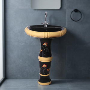 อ่างล้างหน้าเซรามิกดินสีชมพูพร้อมฐานตกแต่งสำหรับห้องน้ำสมัยใหม่ - Product Image 3