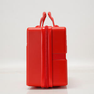 Trousse de maquillage rouge mini avec fermeture éclair, légère, pour voyage, roulettes pivotantes, design uni, pour usage de loisirs - Product Image 4