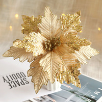 Fleurs de Noël scintillantes en poinsettia doré, fleurs artificielles tridimensionnelles scintillantes pour la décoration de l'arbre de Noël