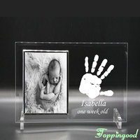 Support de table en verre gravable vierge pour cadre photo de trace de pied, idéal pour cadeaux de baptême de bébé
