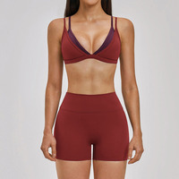 Ensemble de yoga respirant personnalisé, écologique, recyclé, extensible dans les 4 sens, effet seconde peau, 2 couches, comprenant un haut de sport, un soutien-gorge de yoga, un short de gym et un legging