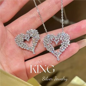 ชุดสร้อยคอและแหวนรูปหัวใจเงินแท้ S925 ประดับคริสตัลขนาดเล็ก เครื่องประดับสำหรับผู้หญิงใส่ได้ทุกวัน - Product Image 1