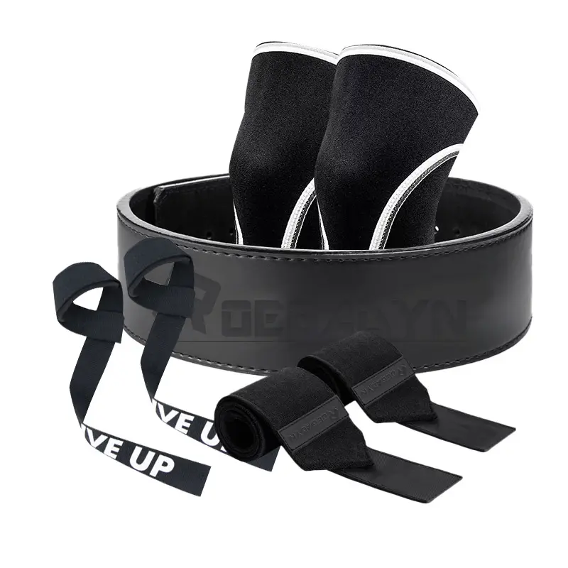 ROEDAGYN Personnalisé Néoprène 7MM Genou Manches Poignet Wraps Powerlifting Ensemble De Levage Sangles En Cuir 10MM Gym Poids De Levage Levier Ceinture