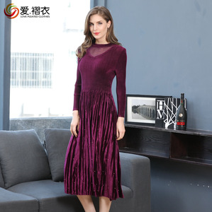 Nuevo diseño de tela de <span class=keywords><strong>terciopelo</strong></span> con cuentas Formal manga Puff vestido de gran tamaño vestido de - Product Image 2