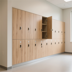 Nouvelle armoire de rangement extérieure moderne en bois ignifuge et écologique, en forme de Z, épaisseur 12 mm, pour hôpitaux, gymnases et appartements - Product Image 4