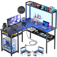 Escritorio de Computadora en Forma de L Convertible con Luz LED, Construcción de MDF y Metal, para Oficina en Casa, Juegos, Estantes de Almacenamiento Portátiles, Fácil de Transportar