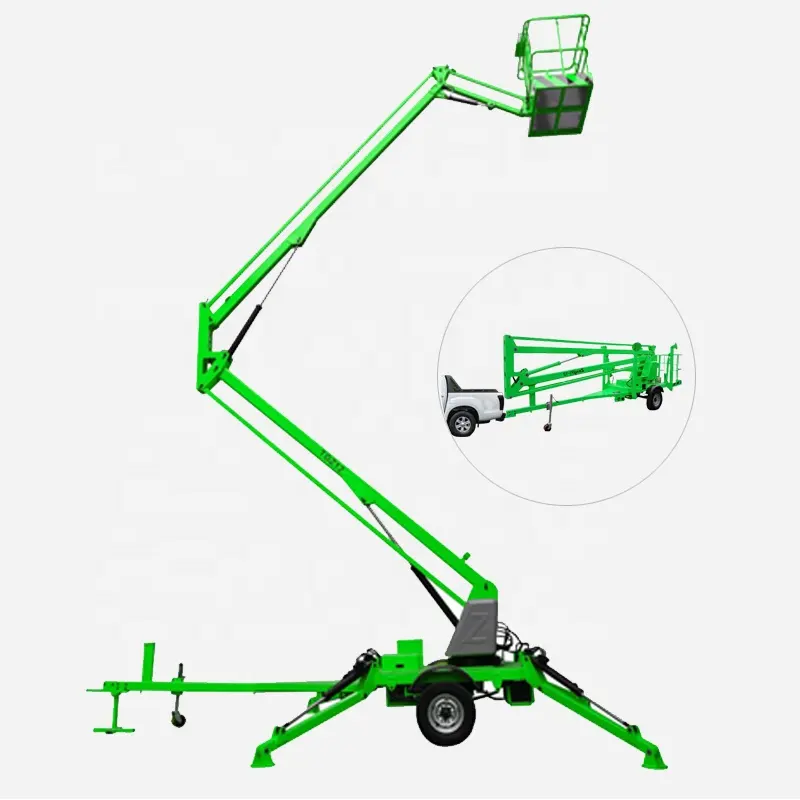 Tractie Trailer Gemonteerde Telescopische Boom Lift Truck Arm Kleine Cherry Picking Sky Getrokken Elektrische Gelede Man Boom Lift Gebruikt