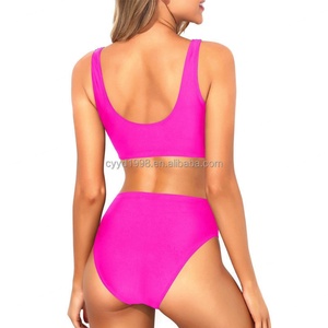 Women's Solid 2-Piece Swimdress <b>Bikini</b> <b>Set</b> XL On-Trend Beachwear <b>Sexy</b> Comfortable Quick Dry Eco-Friendly Deep V Neck Front Logo - Product Image 4