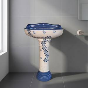 Colorido Vinus Set Rosa Cerámica Pedestal Lavabo Flor Impreso Lavabo Granito Top India Venta caliente Diseño - Product Image 3