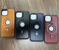 Étui de protection en cuir de style professionnel pour iPhone 15 Pro Max avec support de charge sans fil et anneau de maintien mains libres
