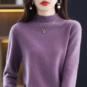Desain Pabrik 100 halus wol Australia pakaian rajut Pullover mewah wanita kustom wol kasmir Sweater