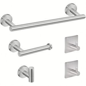 Support mural intelligent auto-adhésif en chrome pour serviettes de cuisine et de salle de bain, avec étagère et rail en métal – Ensemble d'accessoires de salle de bain - Product Image 5