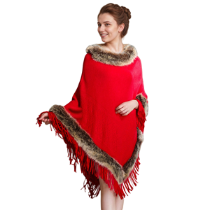 Chal de lujo para mujer con cuello de piel sintética de mapache, capa cálida y elegante con borlas, ideal para invitadas de boda y fiestas. - Product Image 2