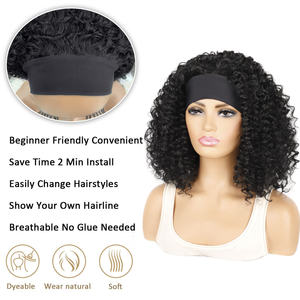 14 pouces Kinky Curly Headband Perruque Ombre <span class=keywords><strong>Afro</strong></span> Curly Perruque avec Écharpe Naturel Synthétique Fluffy Curly Turban Perruques <span class=keywords><strong>pour</strong></span> Femmes - Product Image 4
