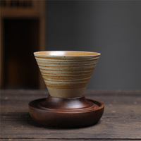 Tasse à café en céramique rétro tournée au four avec base en bois créative pour tasse de fête Amazon