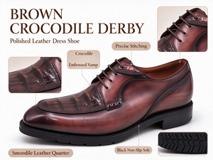 Zapatos Derby con estampado de cocodrilo para hombre, zapatos de vestir con cordones de cuero genuino, forro de piel de cerdo, suela de goma, calzado para oficina y boda - Product Image 2