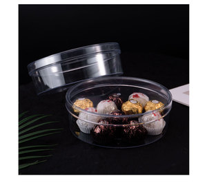 Boîte de rangement ronde en plastique transparent avec couvercle, récipient alimentaire transparent pour bonbons, biscuits, chocolat, emballage cadeau, présentoir - Product Image 1