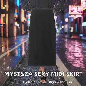 MYST&ZA Women's Clothing 2026 Spring New Fashionable Versatile Sexy <b>Slit</b> Natural Waist Vintage Digital Print <b>Midi</b> <b>Skirt</b> - Product Image 2