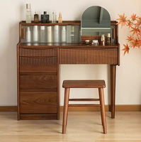 Table de toilette moderne en bois massif avec miroir de maquillage extensible, écologique