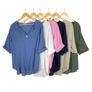 Haut pour femme, surdimensionné, uni, col rond, manches bouffantes, coupe régulière, respirant, tissu tissé écologique, fabrication au Vietnam - Product Image 1