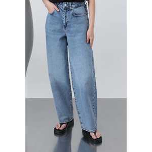 Pantalon en jean à jambes larges pour femme, taille haute, extensible, délavé clair, 32192PNT - Product Image 6