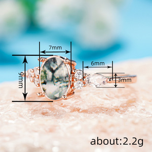 แหวนหินธรรมชาติทรงรี A107 ชุบทองคำสีกุหลาบ แหวนเพชรทรงมาร์คีส์สำหรับผู้หญิง - Product Image 4