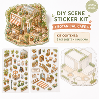 Kit d'autocollants de scène DIY personnalisé Café Botanique 2 feuilles PET 1 carte de base Papeterie