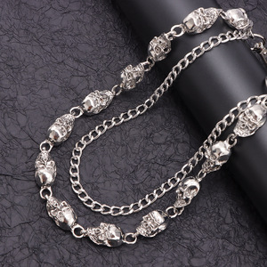 โซ่คาดเอวโลหะรูปหัวกะโหลกสองชั้น สไตล์พังก์ ฮิปฮอป เครื่องประดับแฟชั่นสำหรับทุกเพศ ใส่ได้ทุกวัน สีเงินทิเบต - Product Image 3