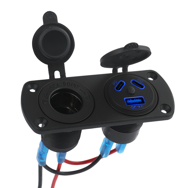 2 in 1 Marine Rocker Switch Panel QC3.0 USB Charger and Dual PD Ports Type C Socket 12V 24V Waterproof for Boat Car RV